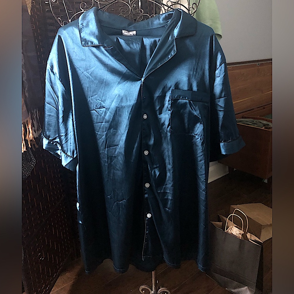 Satin Navy Blue Pajama Top